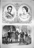 Original Old Antique Print 1868 Prince Humbert Margaret Savoy Adelphi Victorian