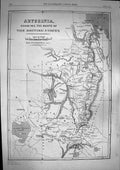 Original Old Antique Print 1868 Map Abyssinia Route British Forces Victorian