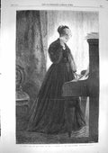 Original Old Antique Print 1868 Lady Music Piano I Cannot Sing The Songs 19th