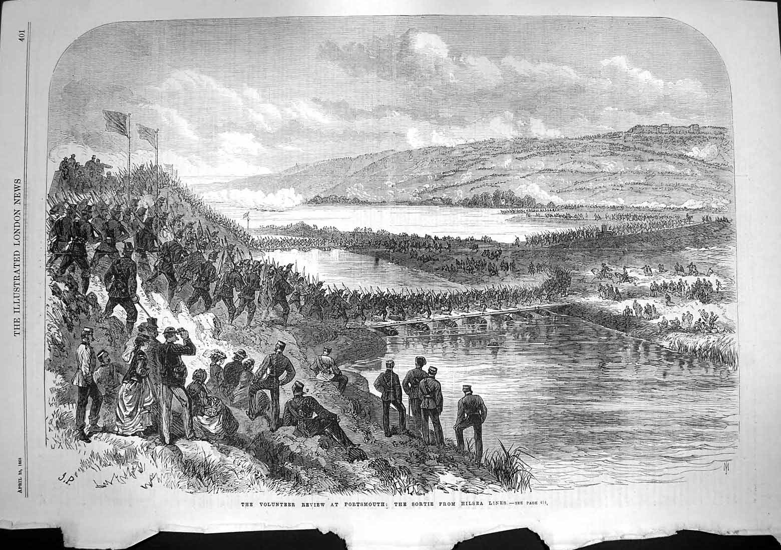 Original Old Antique Print 1868 Volunteer Review Portsmouth Sortie Hilse 19th
