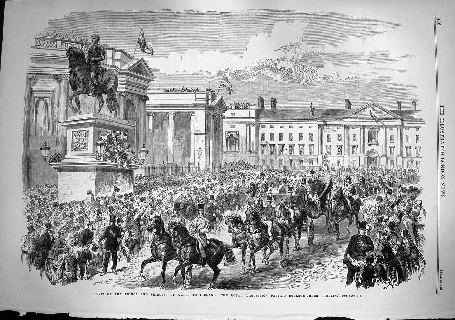 Antique Old Print *3632 1868 Prince Wales Ireland Procession College Dublin