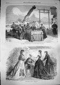 Original Old Antique Print 1868 Japanese Troupe Lyceum Theatre Paris Fashion