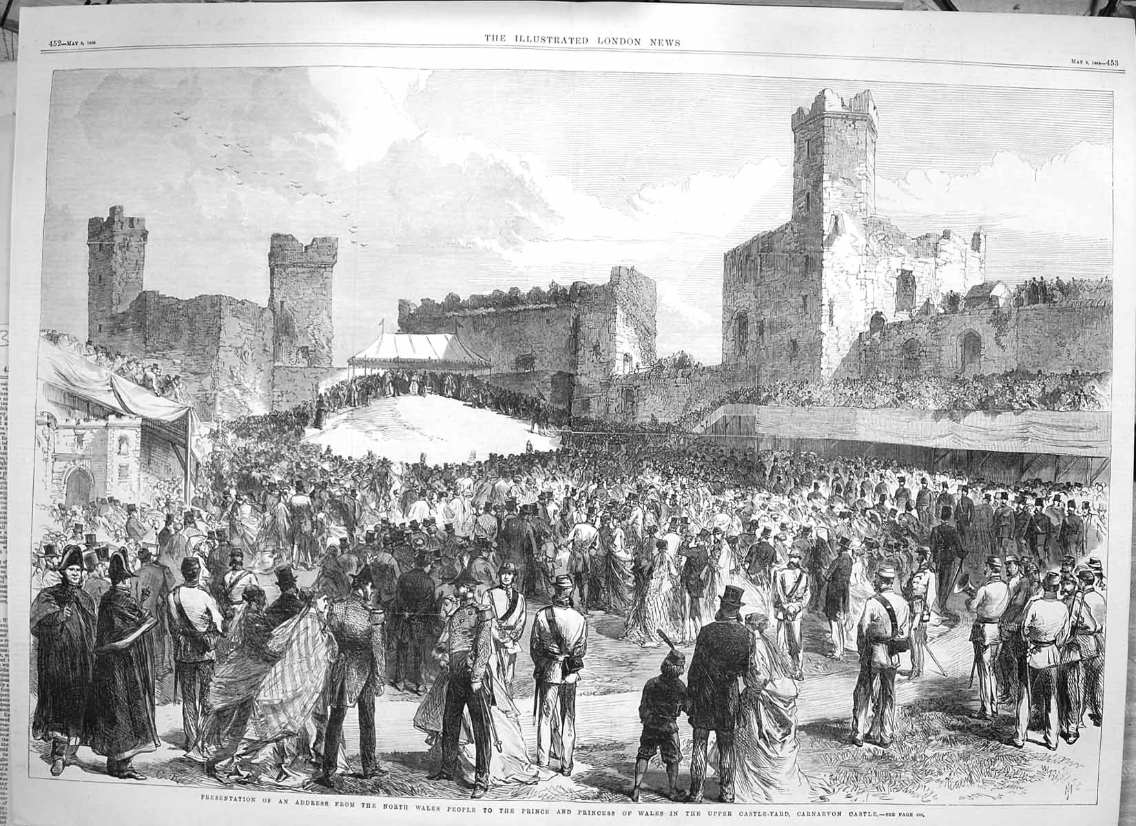 Old Antique Print 1868 North Wales People Prince Wales Carnarvon Castle 19th