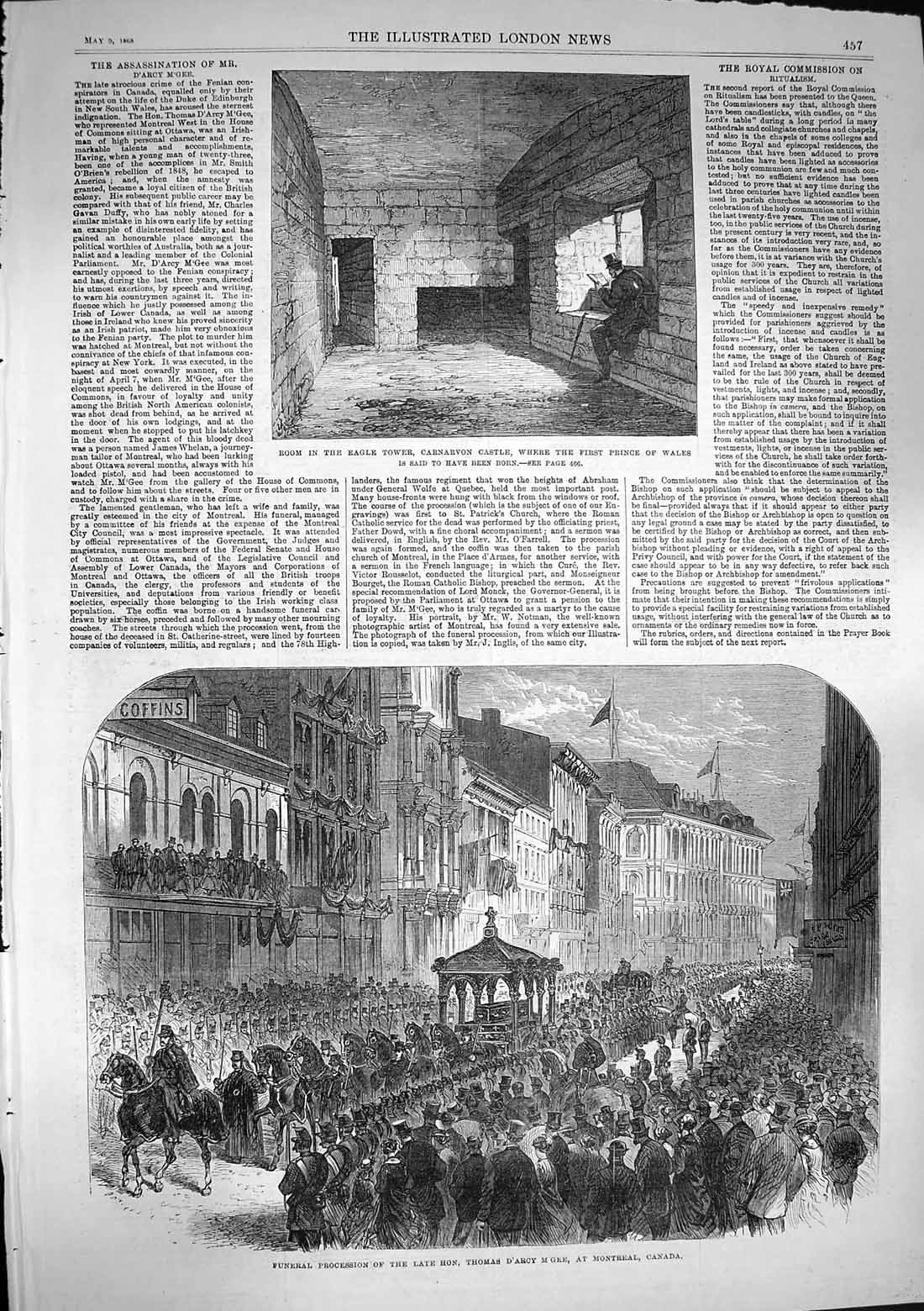 Antique Print *3633 1868 Eagle Tower Carnarvon Castle Funeral D'Arcy M'Gee