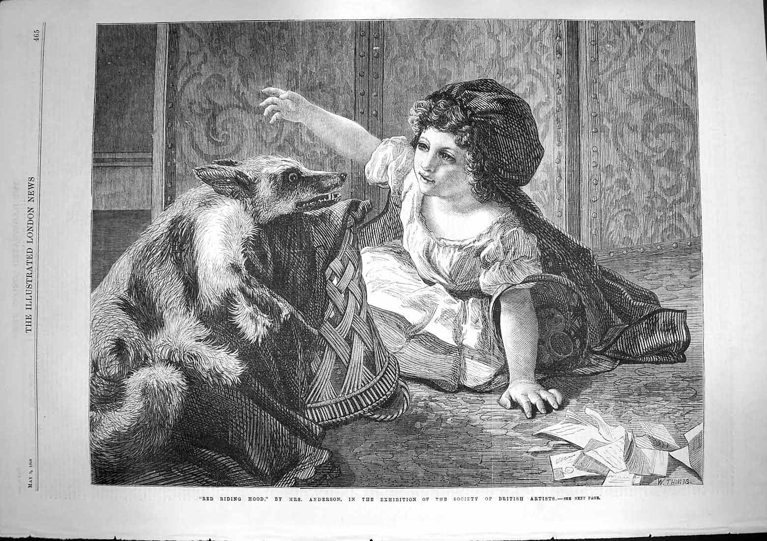 Old Antique Print 1868 Anderson Finea Rt Red Riding Hood Little Girl Fox 19th