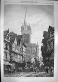 Old Antique Print 1868 St. Pierre Street Scene Caen France Read Fine Art 19th