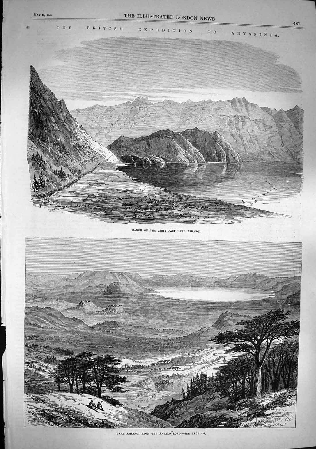 Old Antique Print 1868 Abyssinia Army Lake Ashangi Antalo Road Mountains 19th