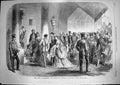 Original Old Antique Print 1868 Queen Drawingroom Ambassadors Buckingham Palace