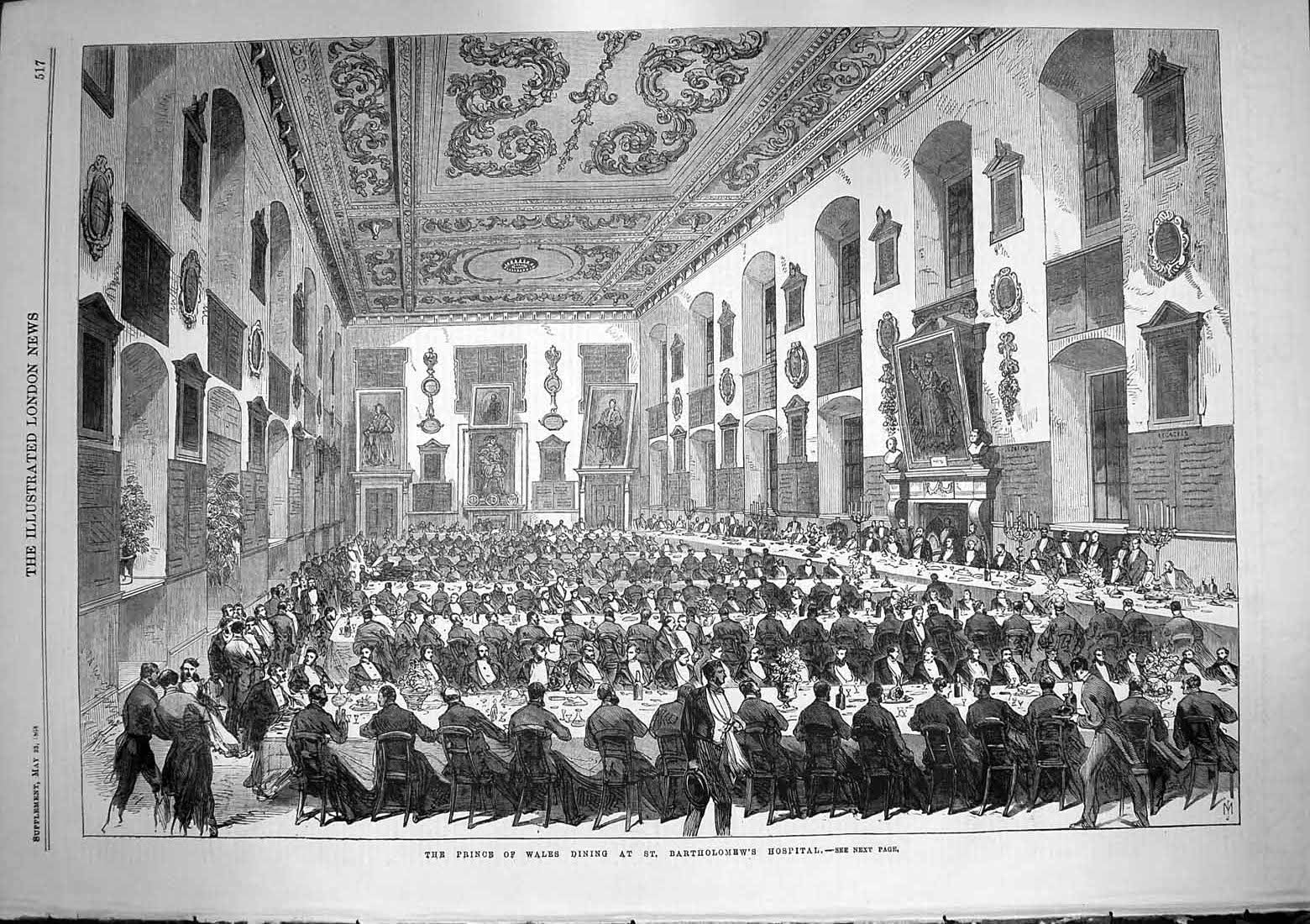Original Old Antique Print 1868 Prince Wales Dining St. Bartholomews H Victorian