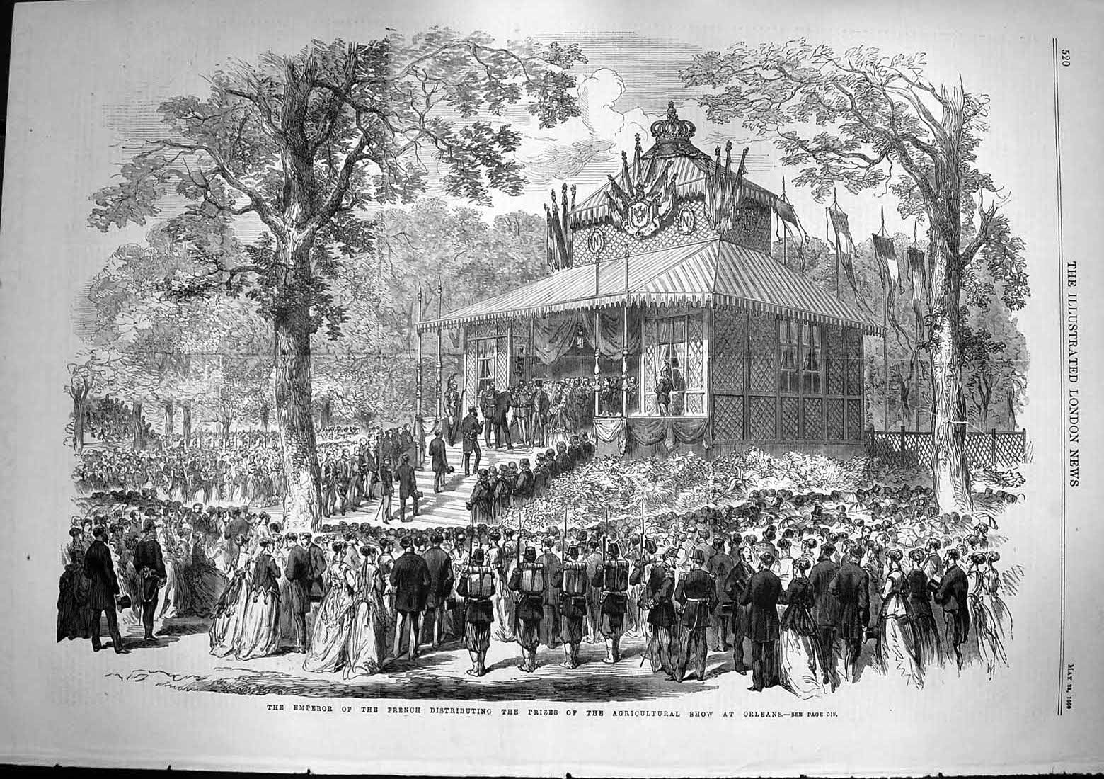 Original Old Antique Print 1868 Emperor French Prizes Agricultural Show Orleans