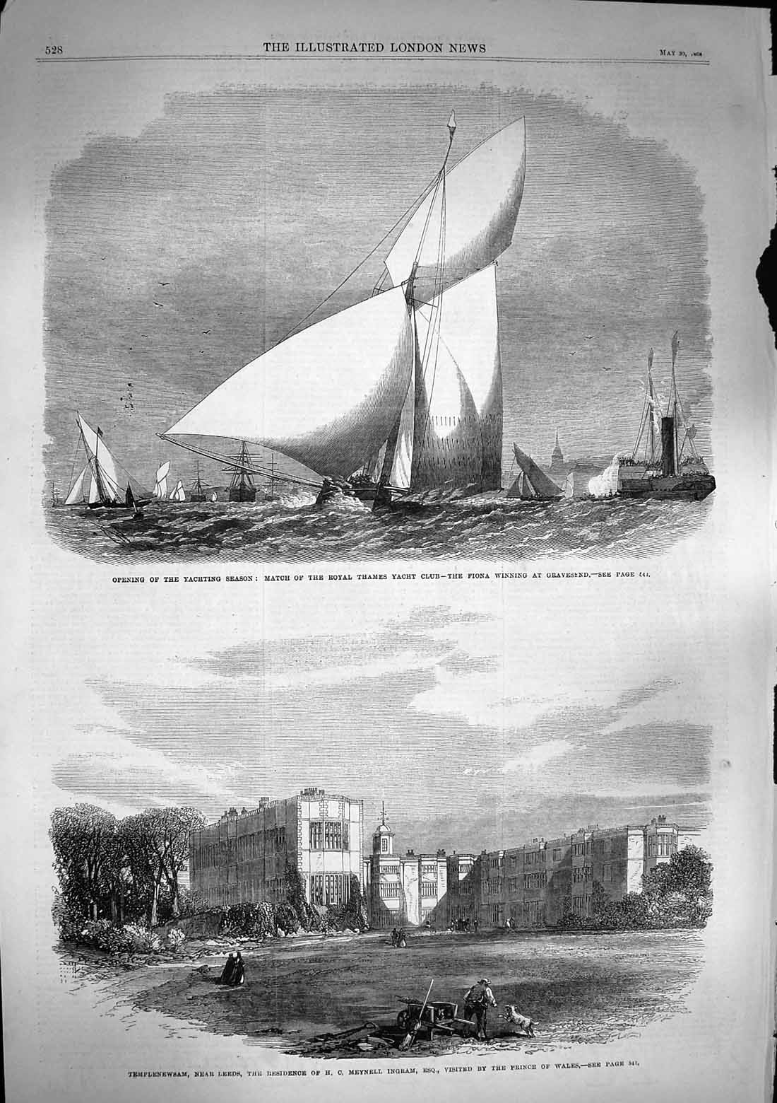 Original Old Antique Print 1868 Royal Thames Yacht Club Fiona Templenewsa 19th