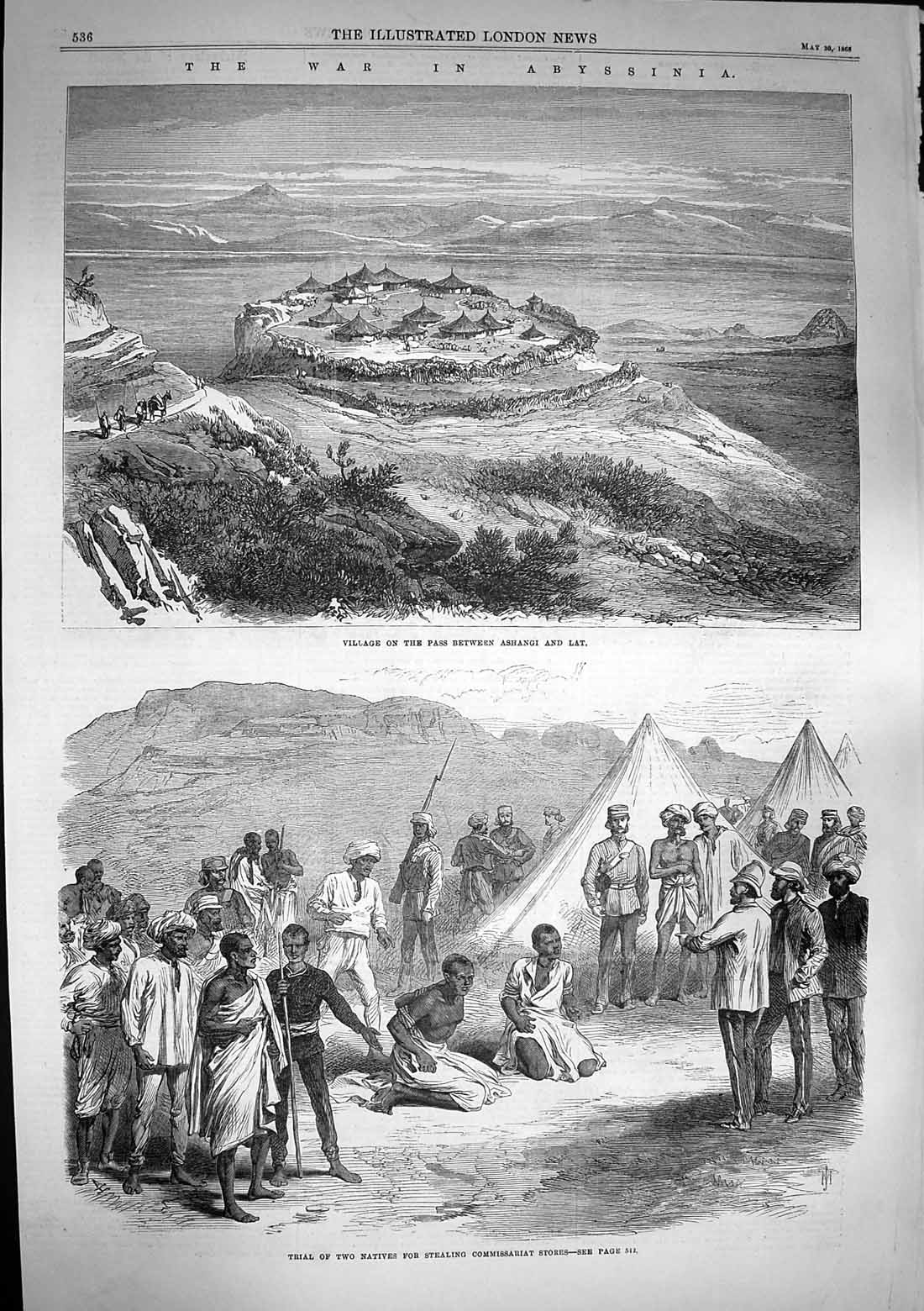 Old Antique Print 1868 War Abyssinia Village Ashangi Lat Magdala Theodore 19th