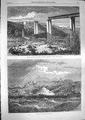 Original Old Antique Print 1868 River Railway Bridge Mauritius Port Louie 19th