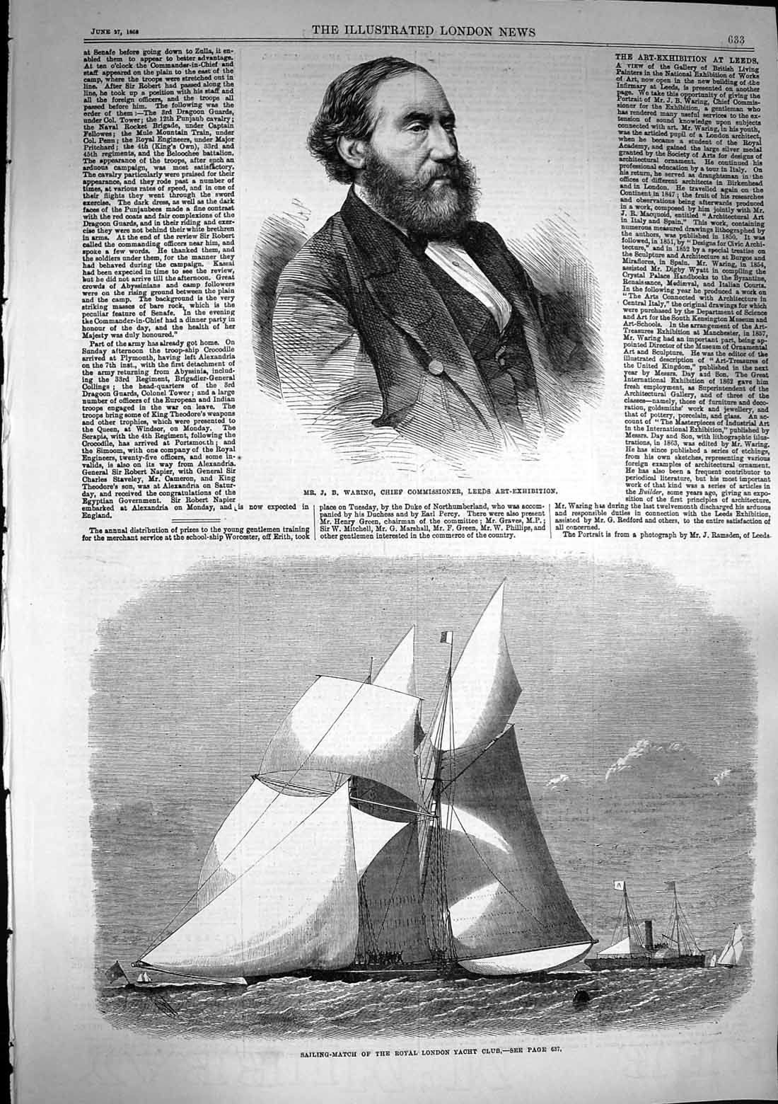 Old Antique Print 1868 Waring Chief Commissioner Leeds London Yacht Club 19th