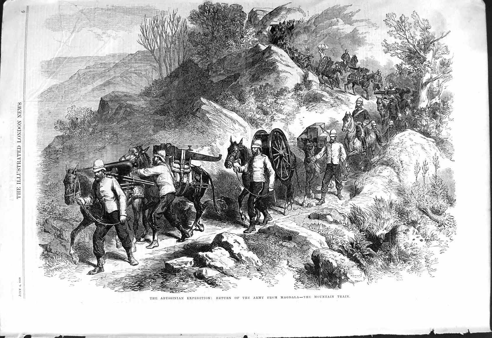 Old Print 1868 Abyssinian Expedition Return Army Magdala Siers Horses We 19th