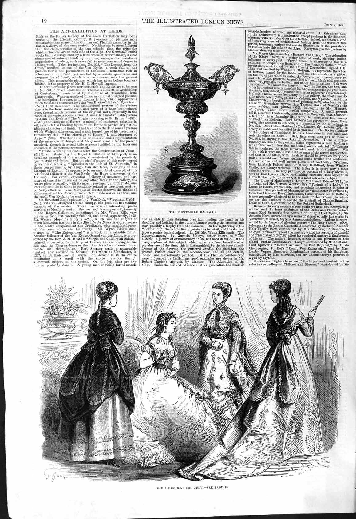 Antique Old Print 1868 Newcastle Race Cup Ladies Paris Fashion July Dresses
