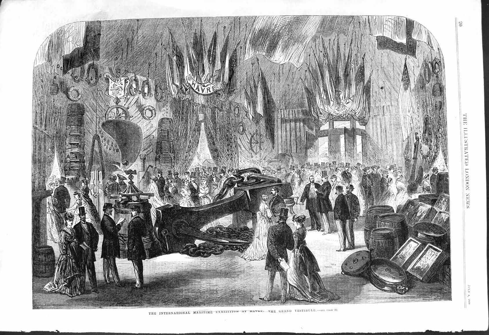 Antique Print 1868 International Maritime Exhibition Havre Grand Vestibule 19th