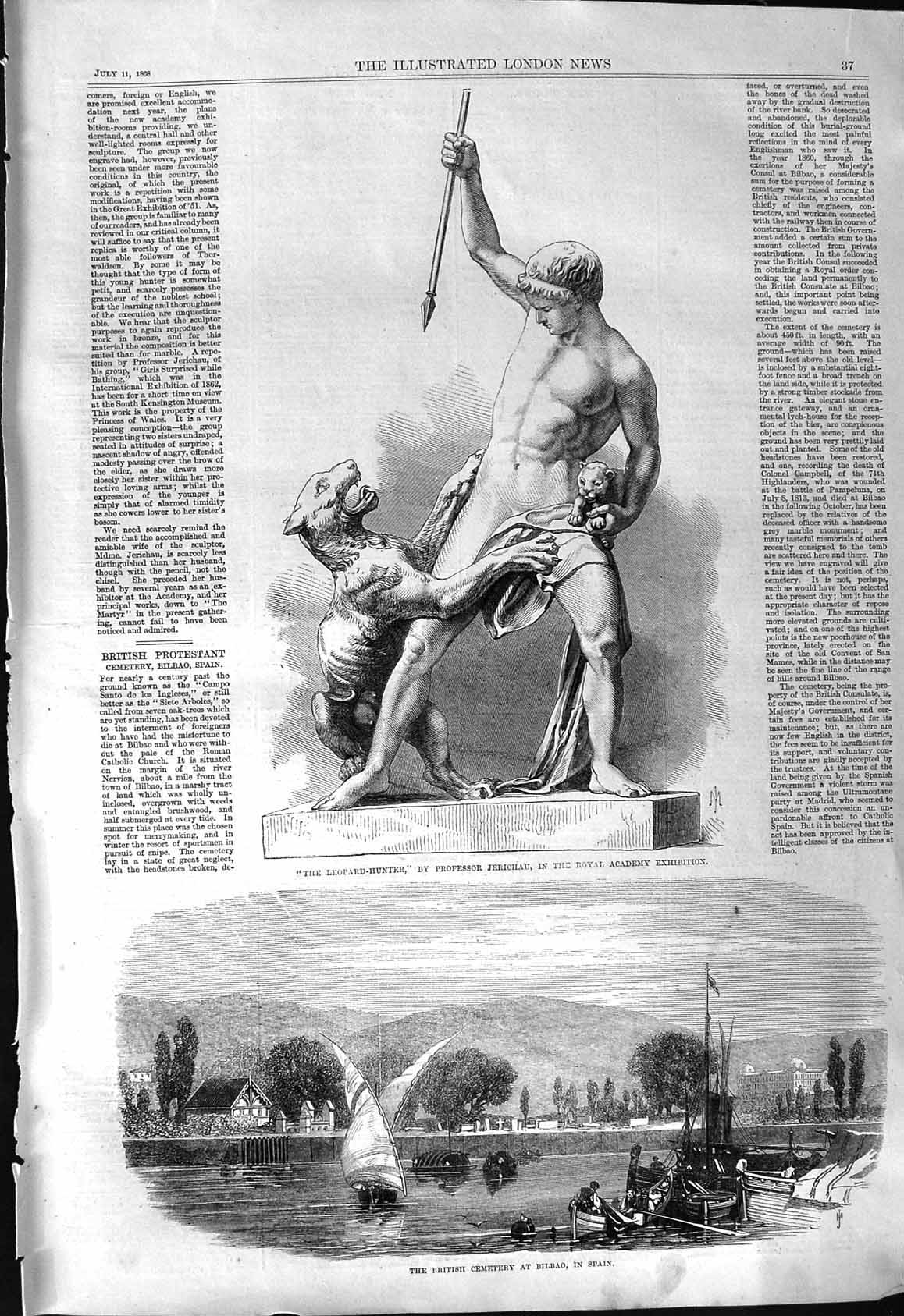 Old 1868 Leopard Hunter Jerichau British Cemetery Bilbao Spain River Victorian