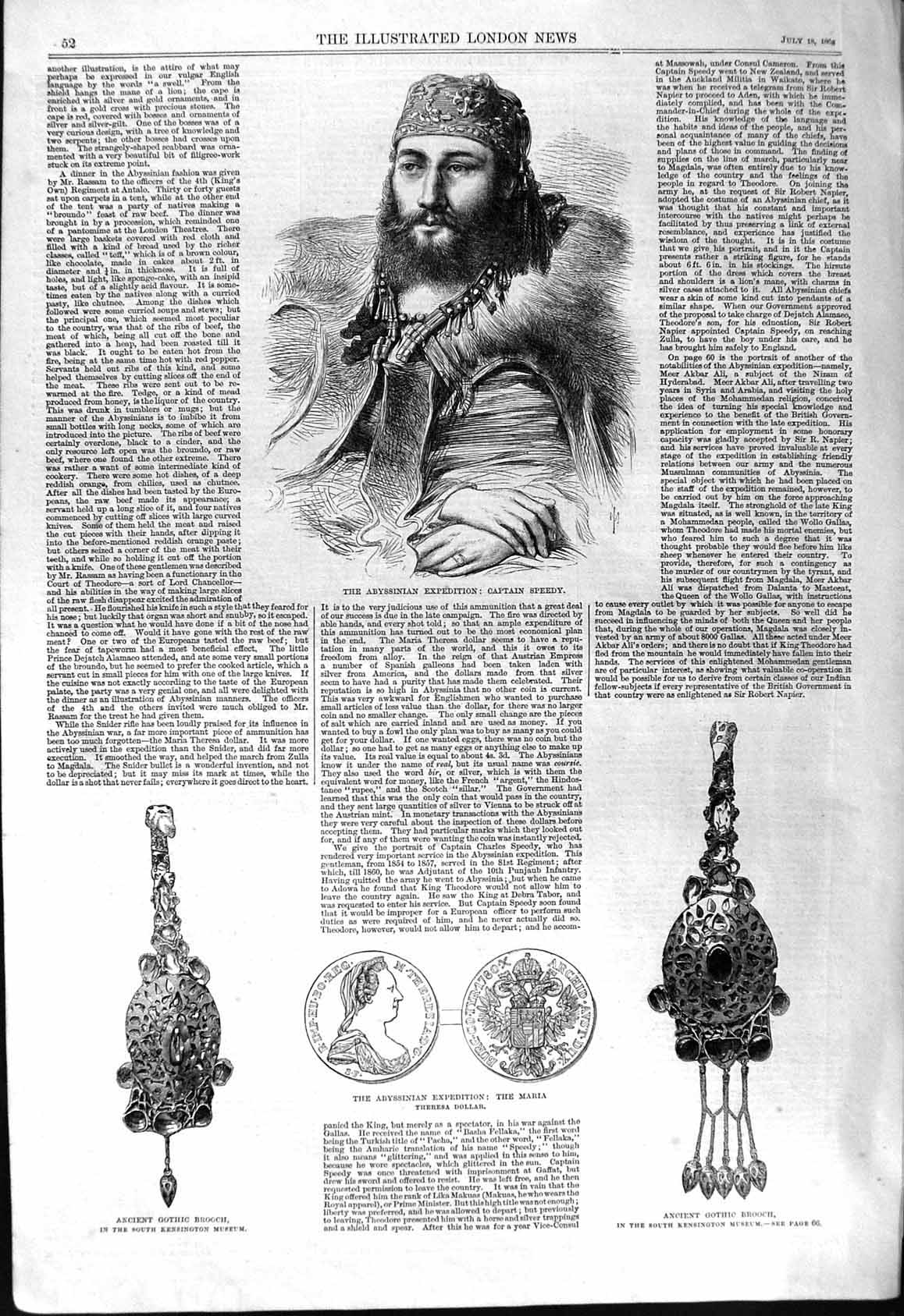 Old 1868 Captain Speedy Abyssinia Maria Theresa Dollar Gothic Brooch Victorian