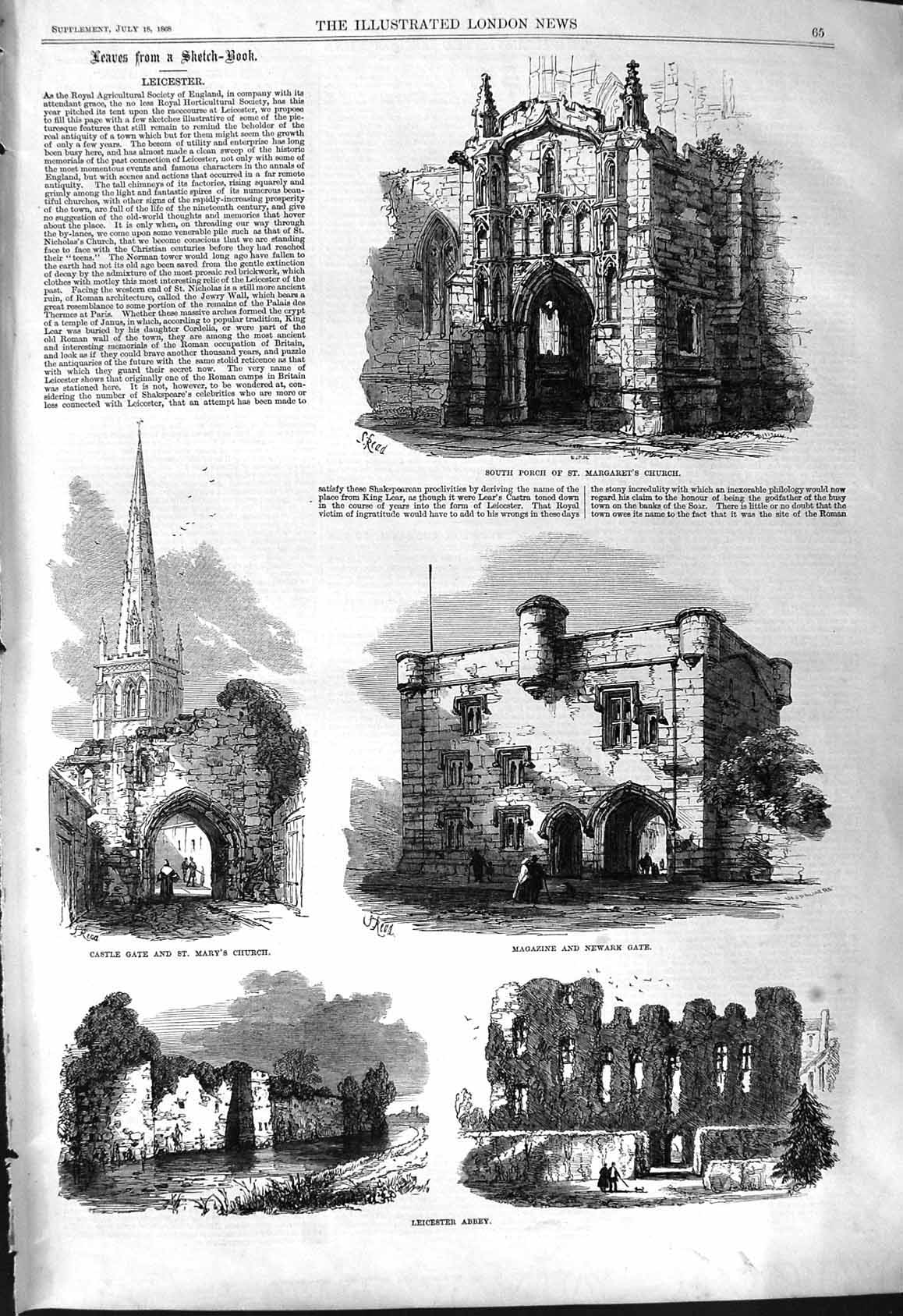 Old 1868 Leicester Margaret'S Church Castle Mary'S Abbey Magazine New Victorian