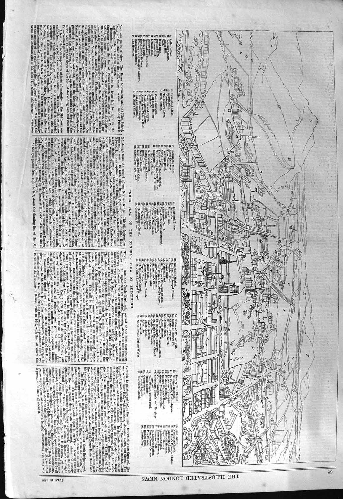Old 1868 Index Plan General View Edinburgh Scotland Prison Church Hos Victorian