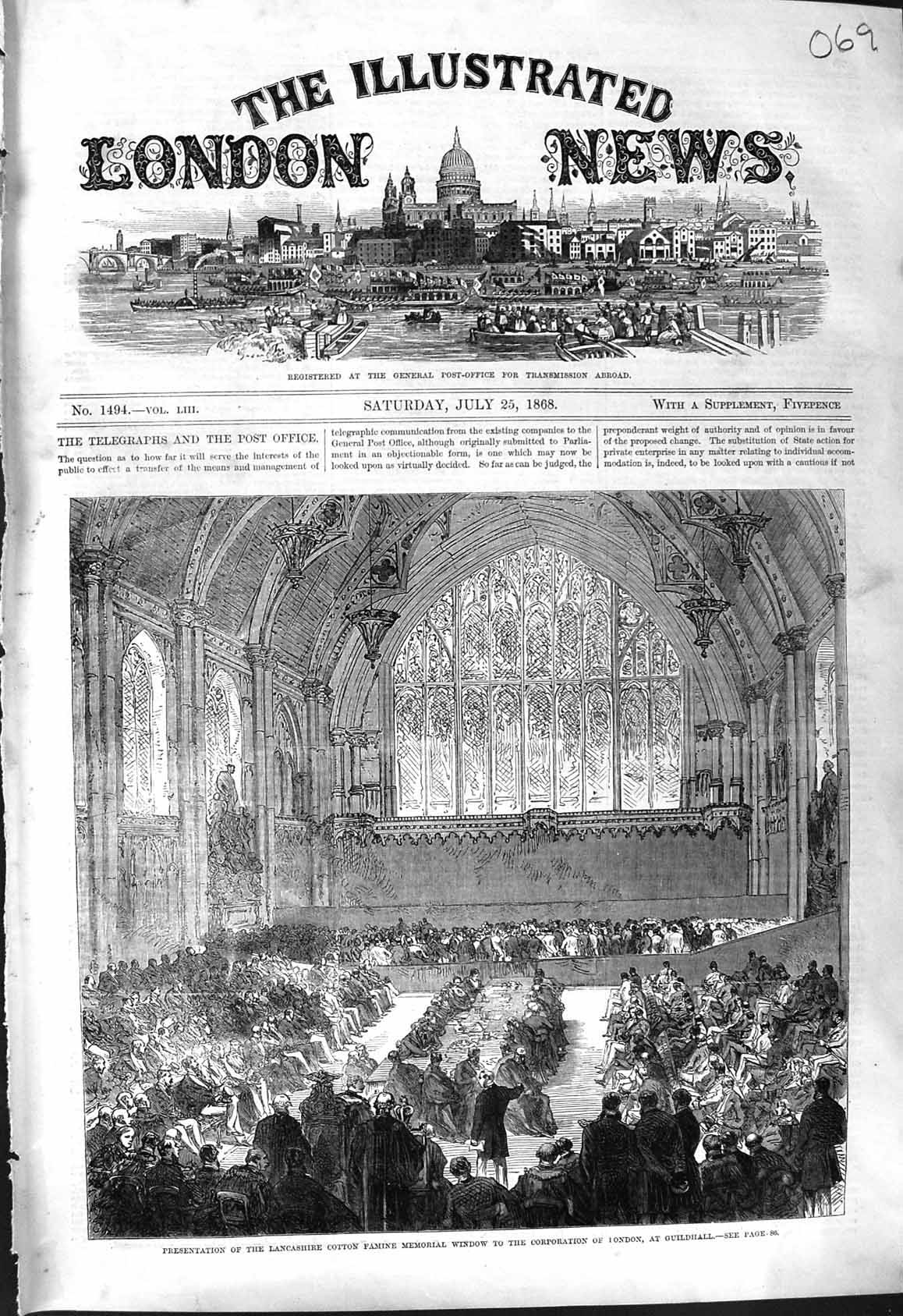 Old 1868 Lancashire Cotton Famine Memorial Window Corporation London Victorian