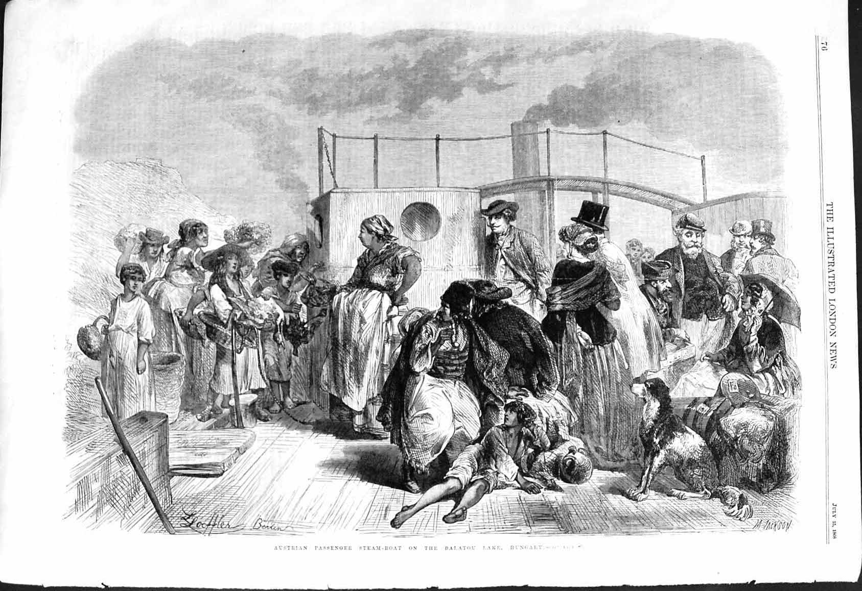 Old 1868 Austrian Passengers Steam Boat Ship Balatou Lake Hungary Tra Victorian
