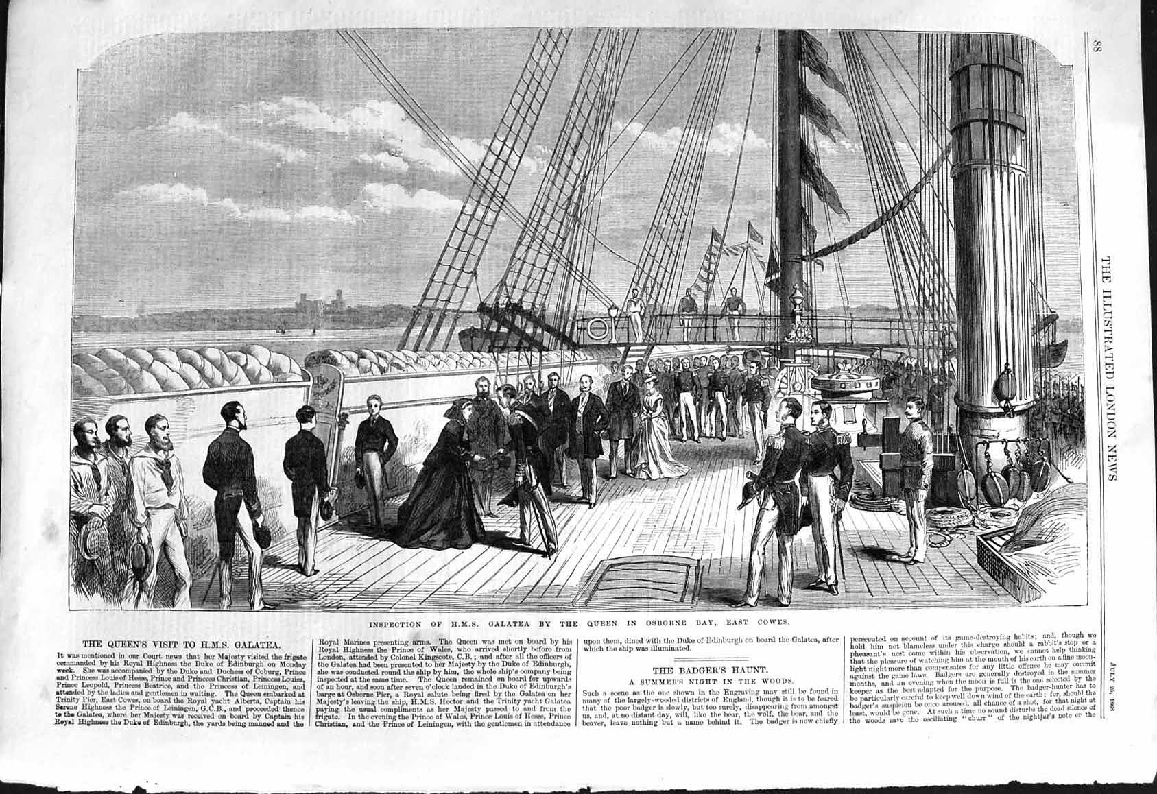 Old 1868 Inspection H.M.S. Galatea Ship Queen Osborne Bay East Cowes Victorian