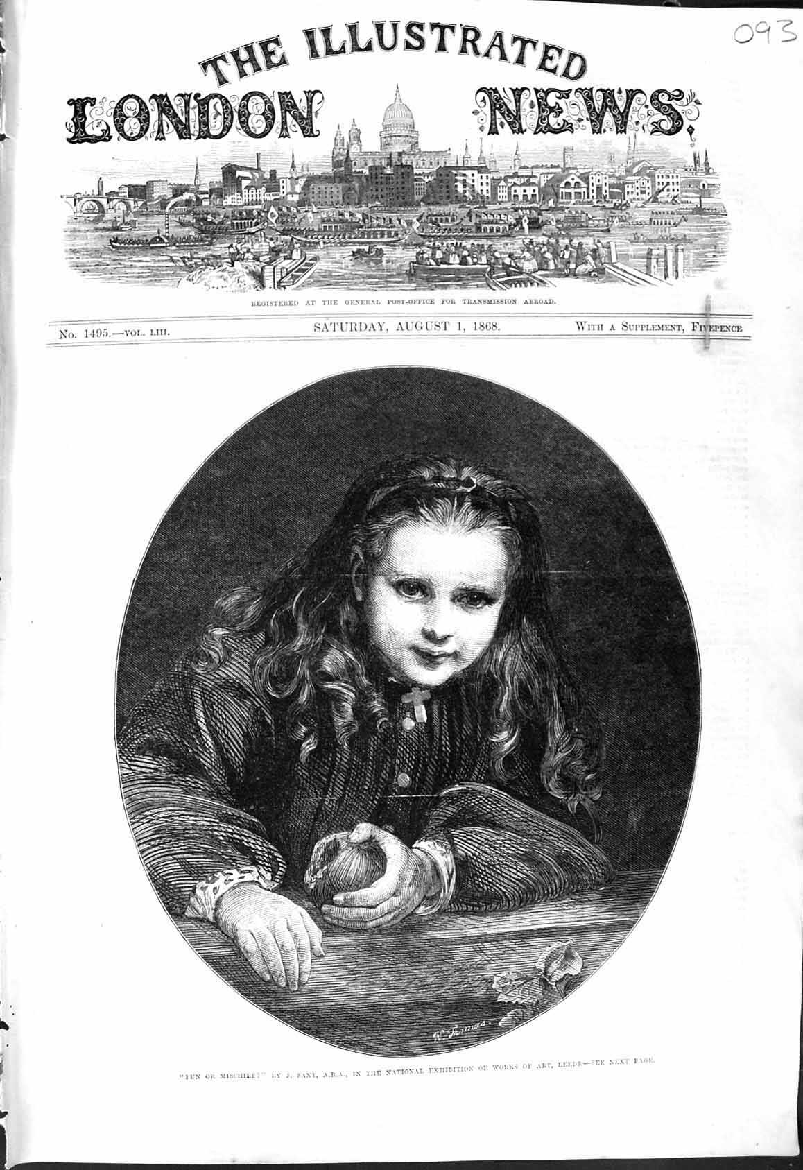 Antique Print 1868 Fun Mischief Young Girl Sant Exhibition Works Art Leeds 19th