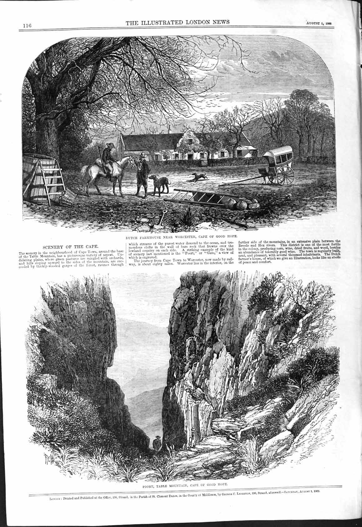 Old 1868 Dutch Farmhouse Worcester Cape Good Hope Poort Table Mountai Victorian