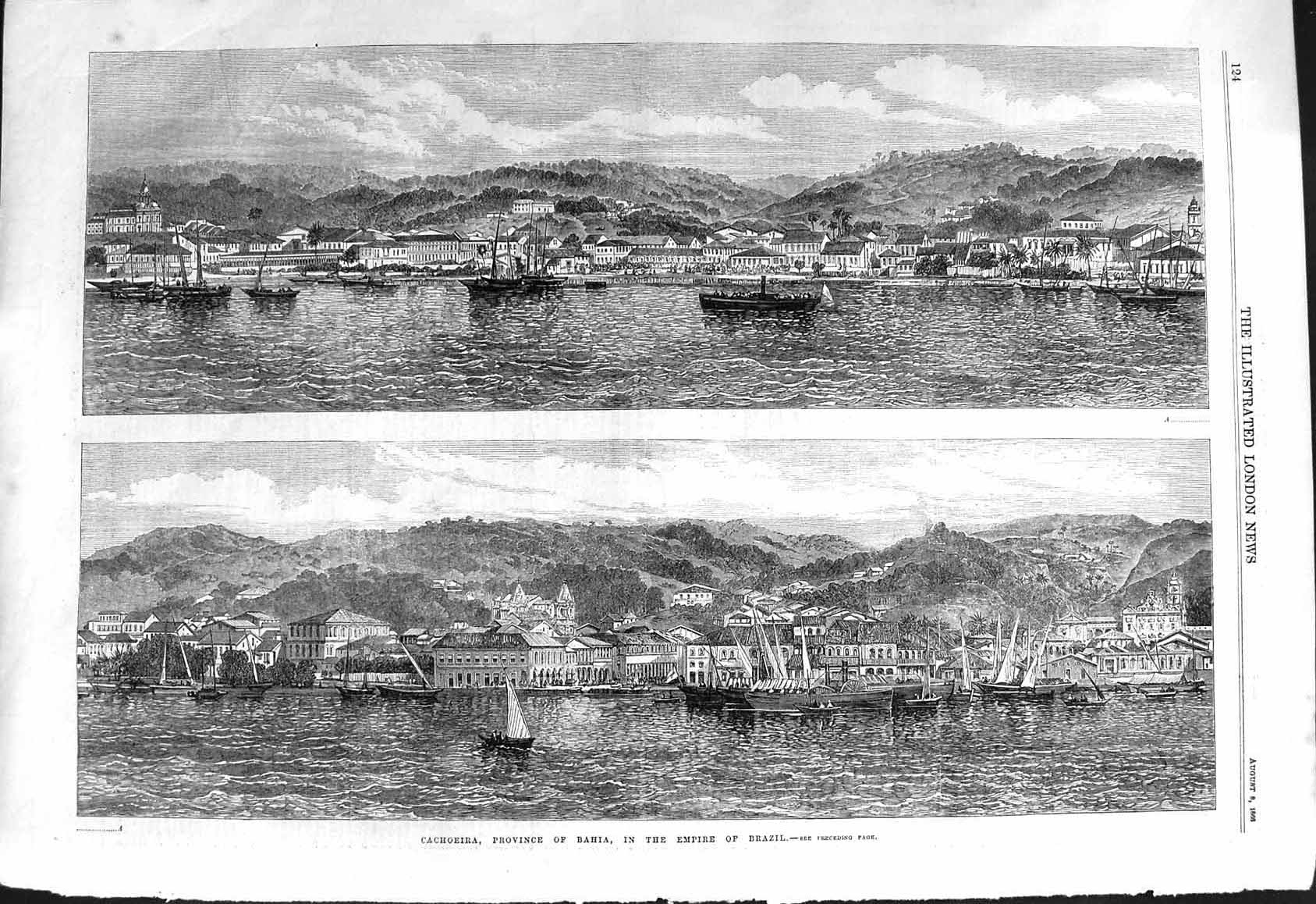 Old 1868 View Cachoeira Province Bahia Empire Brazil South America Sh Victorian
