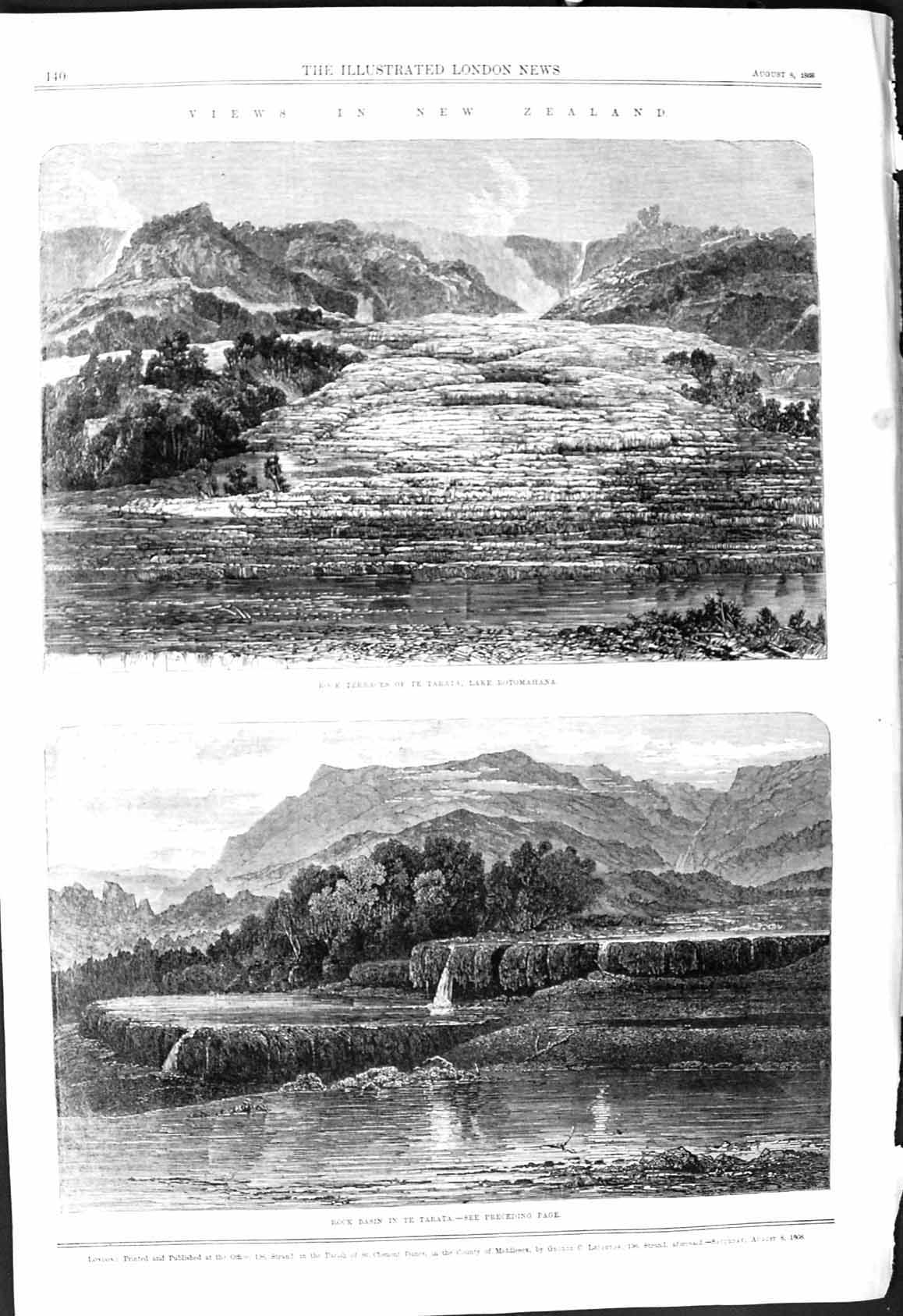 Old 1868 New Zealand Rock Terraces Te Tarata Lake Rotomahana Basin Mo Victorian
