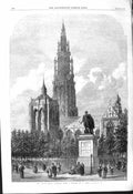 Old 1868 Architecture Place Verte Antwerp Petro Paulo Rubens Sculptur Victorian