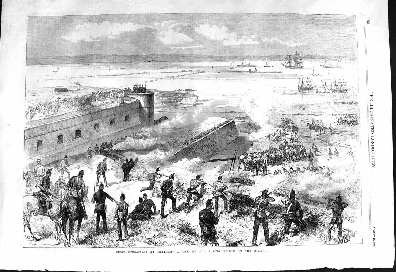 Old 1868 Siege Operations Chatham Scene Attack Flying Bridge Redan So Victorian