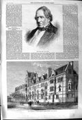 Antique Old Print 1868 Lord Cranworth Buildings Christ Church College Oxford