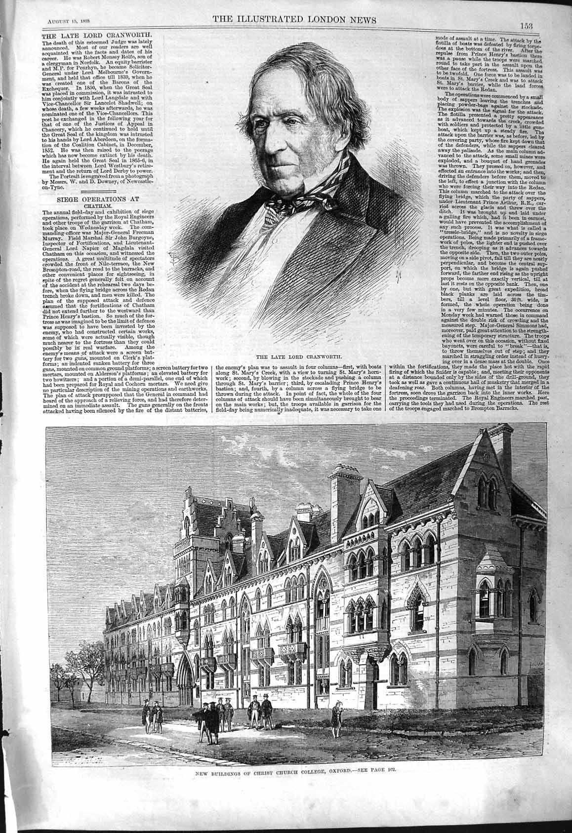 Antique Old Print 1868 Lord Cranworth Buildings Christ Church College Oxford