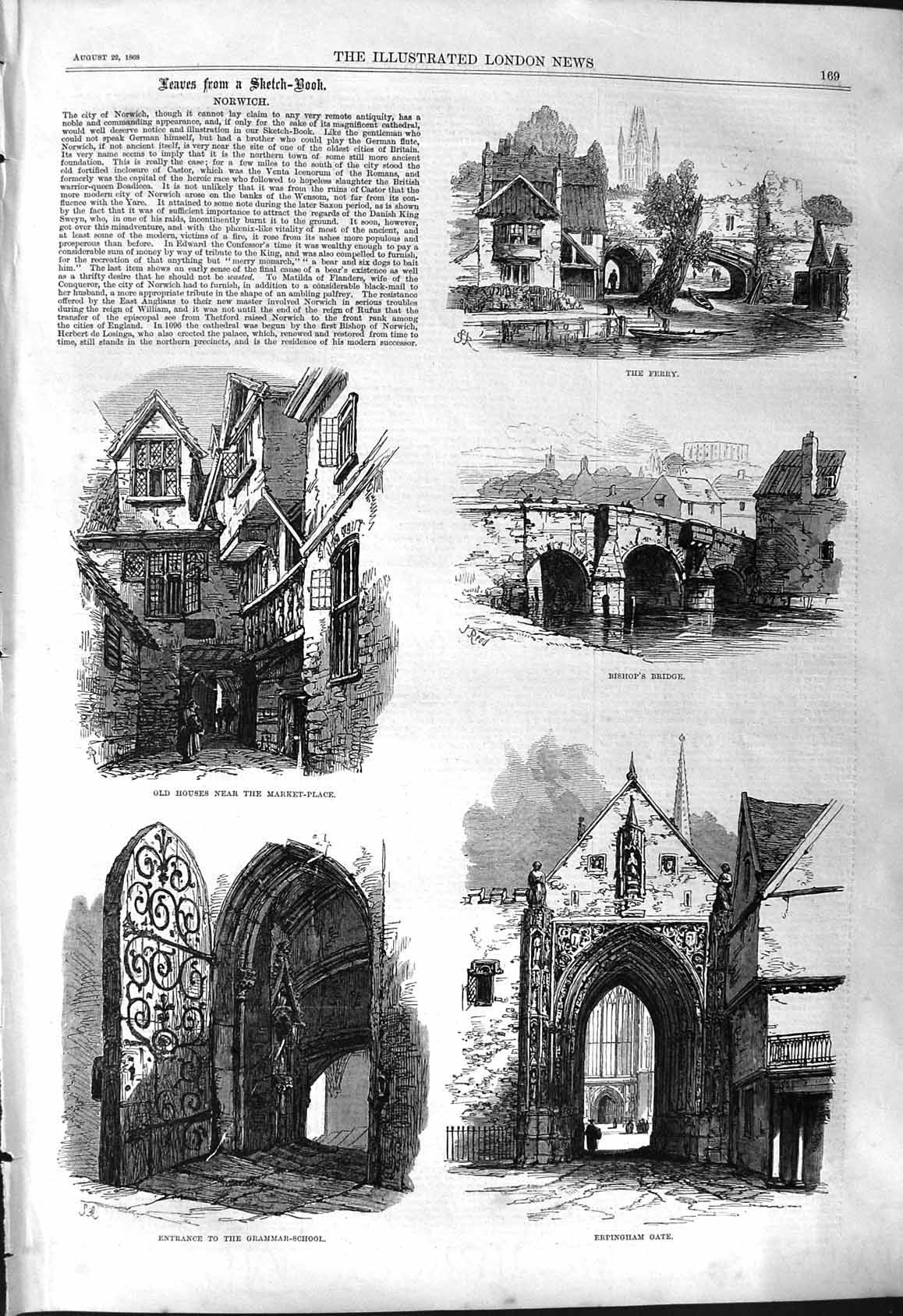 Old 1868 Norwich Ferry Bishop'S Bridge Grammar School Gate Erpingham Victorian