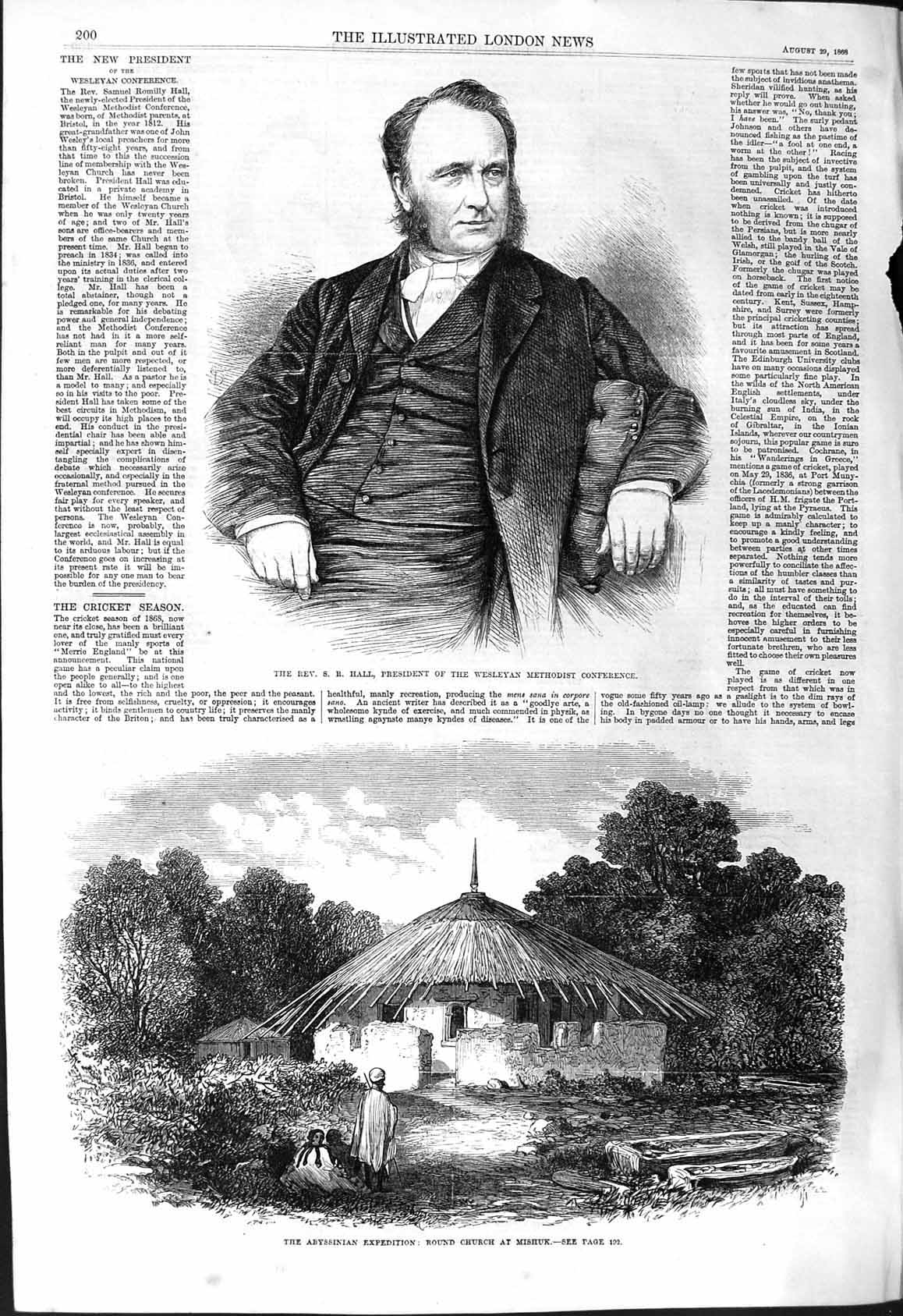 Old 1868 Rev. Hall President Wesleyan Methodist Conference Abyssinai Victorian