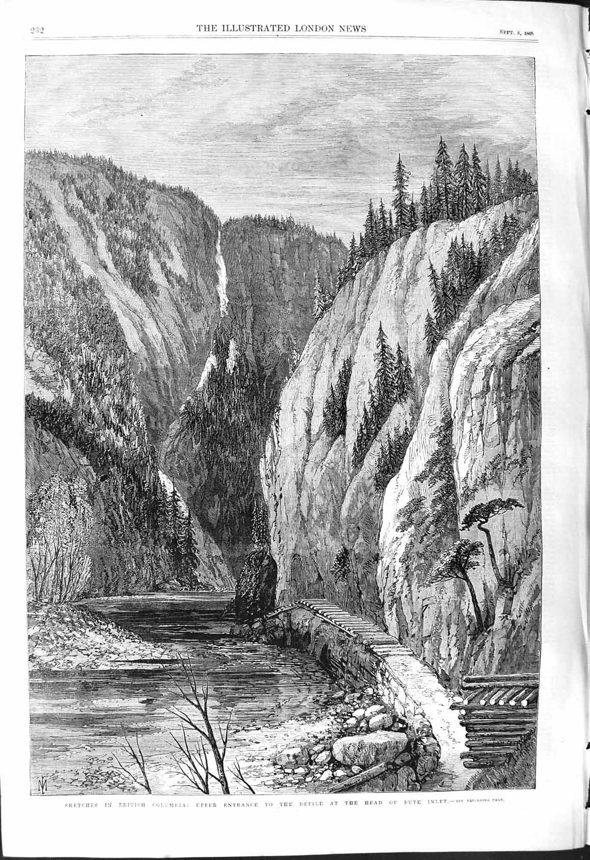 Old 1868 British Columbia Upper Entrance Defile Head Bute Inlet River Victorian