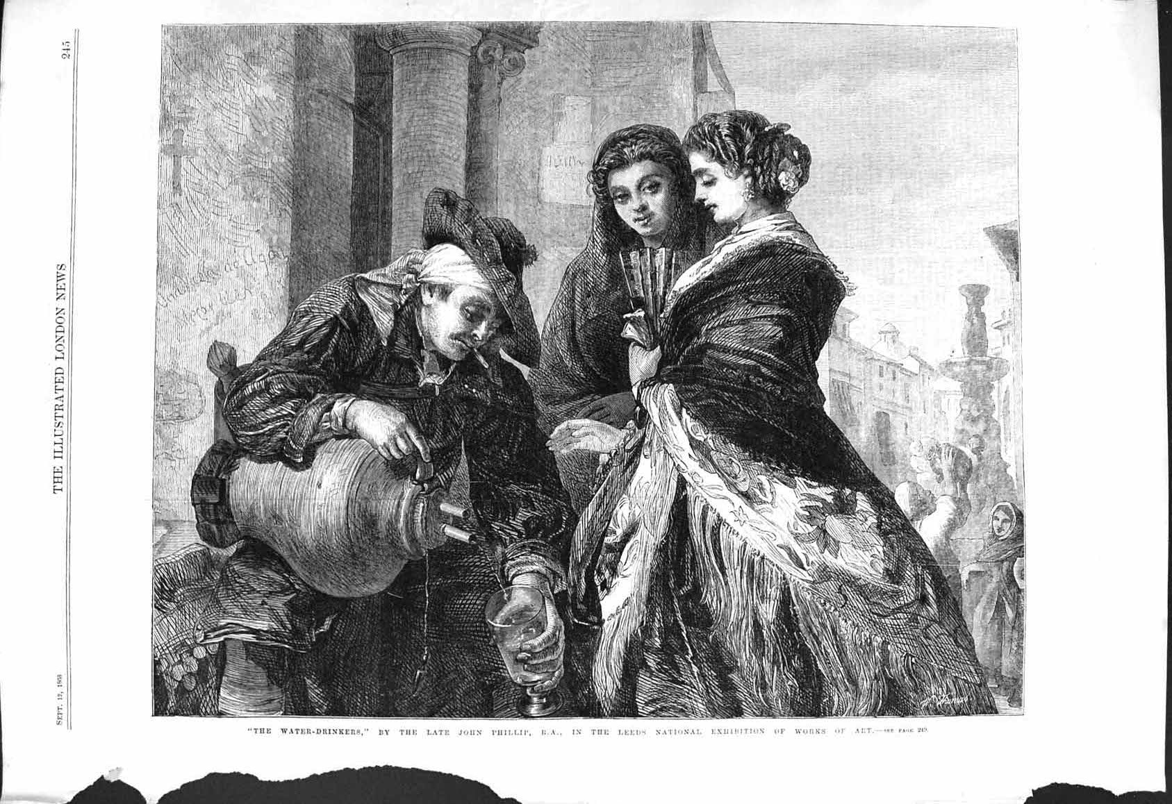 Old 1868 Water Drinkers Man Ladies Street Scene John Phillip Leeds Ar Victorian