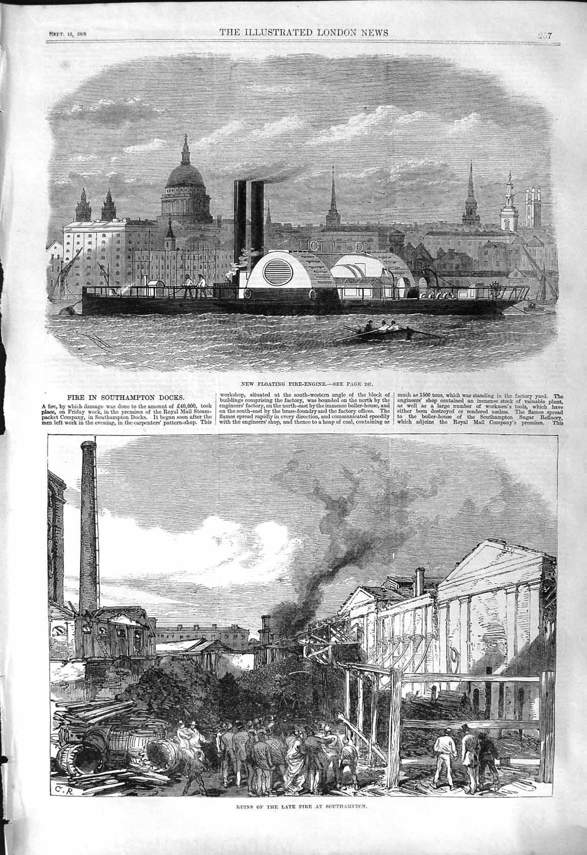 Old 1868 Floating Fire-Engine Southampton Docks Fire Royal Mail Steam Victorian