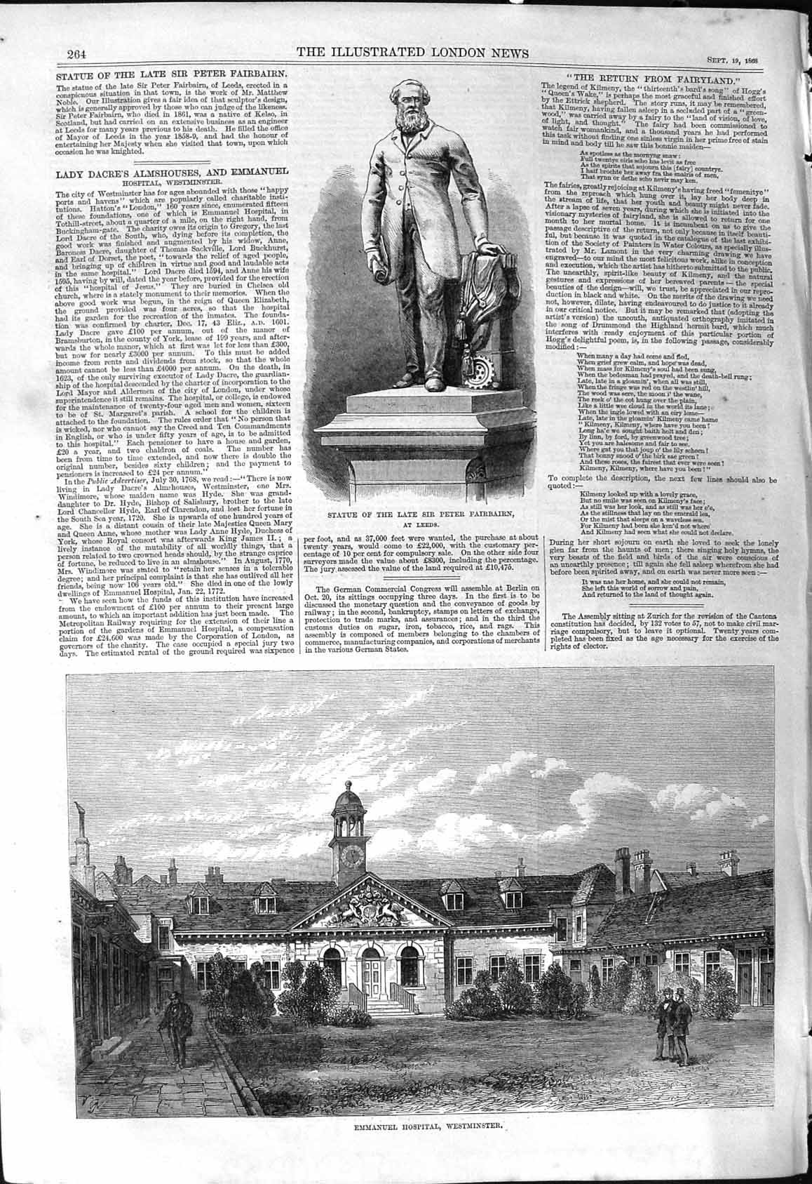 Old 1868 Statue Peter Fairbairn Leeds Emmanuel Hospital Westminster L Victorian