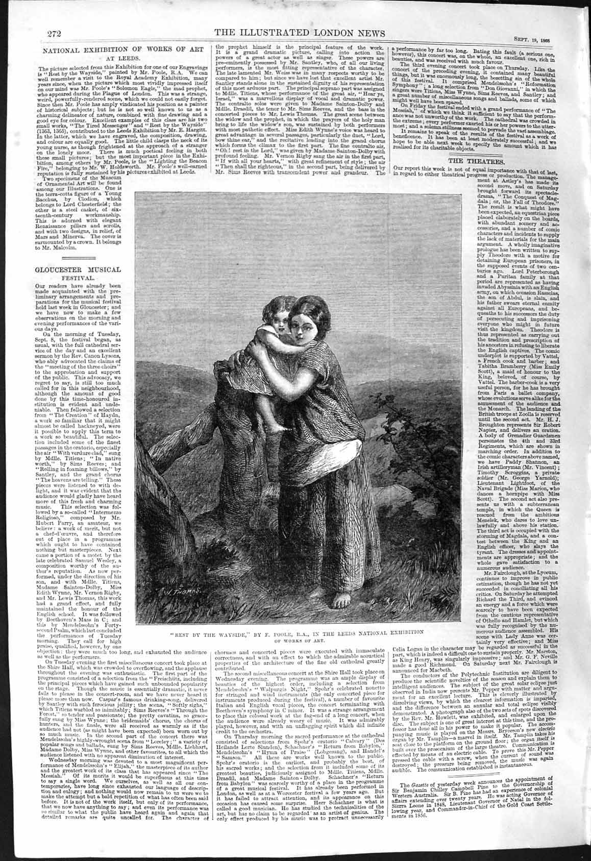 Old 1868 Mother Little Girl Rest Wayside Poole Leeds National Exhibit Victorian