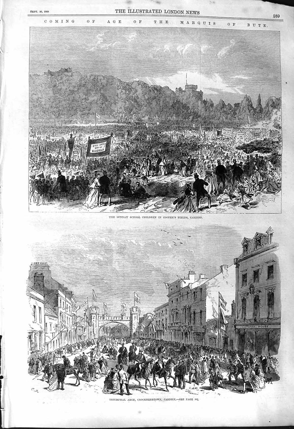Old 1868 Sunday School Children Cooper'S Fields Cardiff Triumphal Arc Victorian