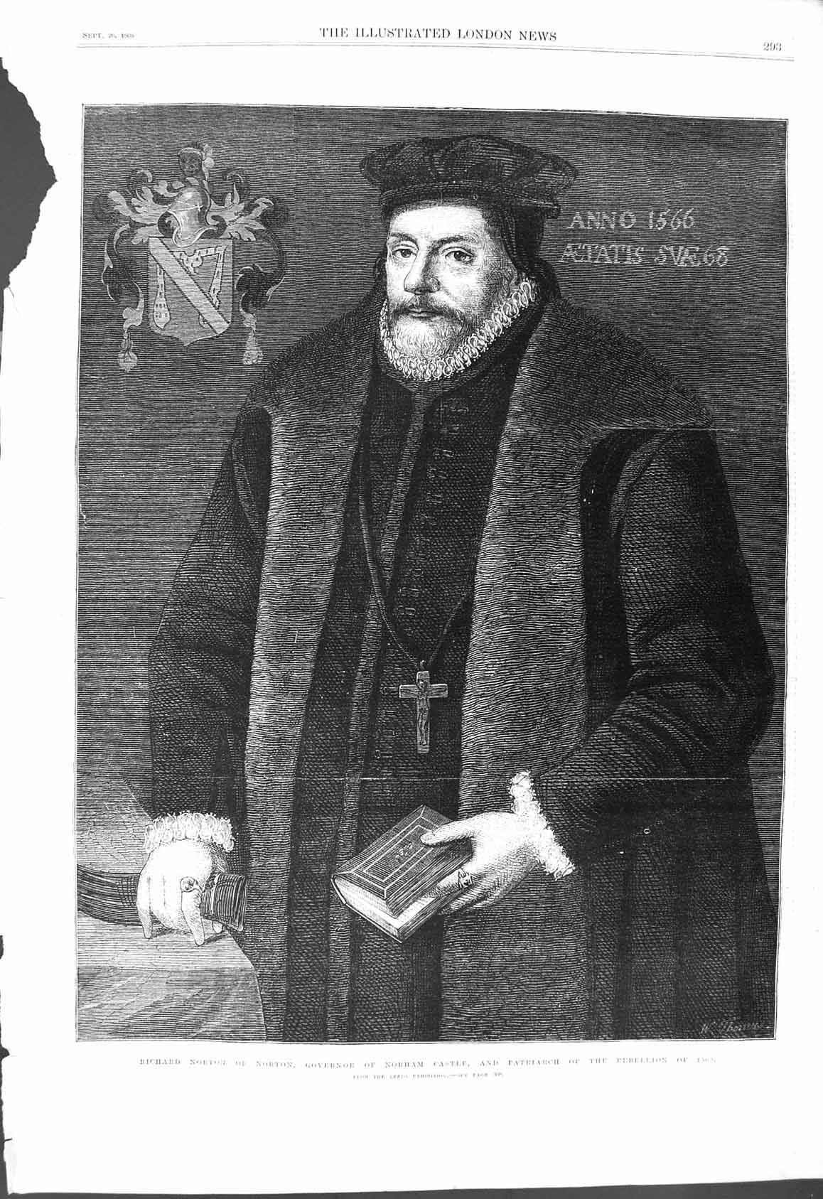 Old Print 1868 Richard Norton Governor Norham Castle Patriarch Rebellion 19th