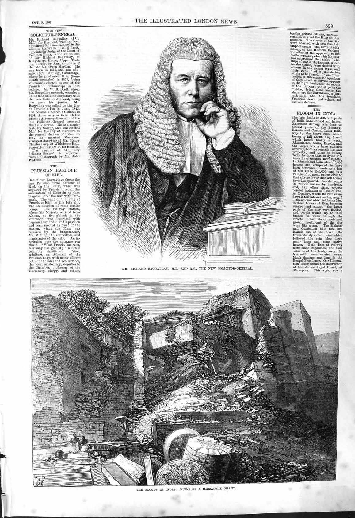 Old 1868 Mr. Richard Baggallay M.P. Solicitor General Floods India Mi Victorian