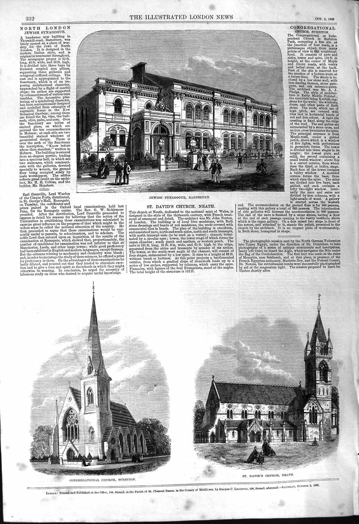 Old 1868 Jewish Synagogue Barnsbury Church Surbiton St. David'S Neath Victorian
