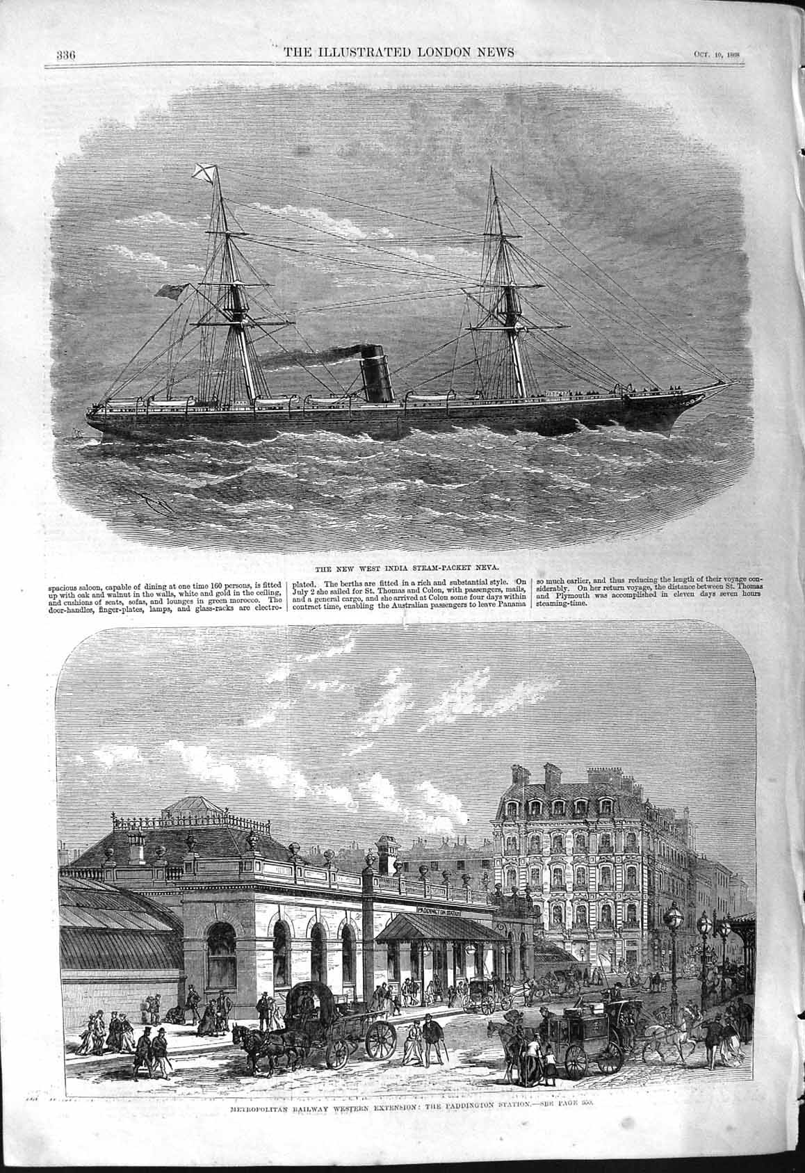 Old 1868 West-India Steam-Packet Ship Neva Railway Extension Paddingt Victorian