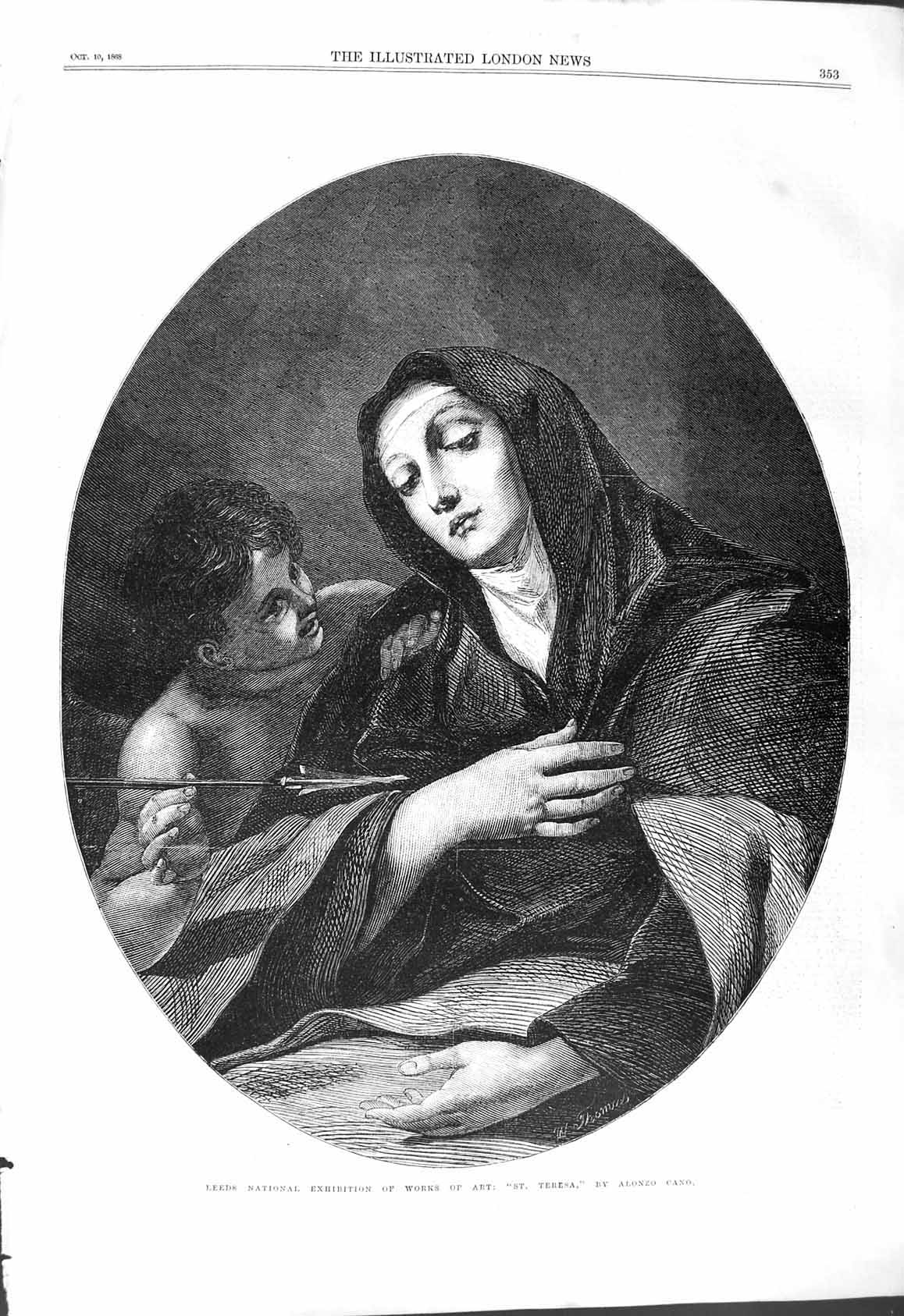 Old Print 1868 Leeds National Exhibition Works Art St. Teresa Alonzo Cano 19th
