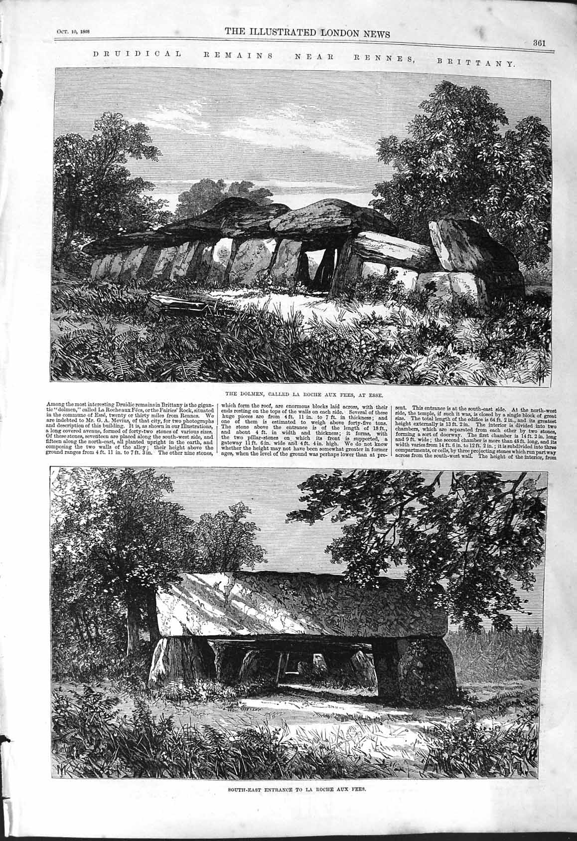 Old 1868 Druidical Remains Rennes Brittany Dolmen Roche Aux Fees Esse Victorian
